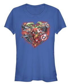 Junior’s Marvel Valentine’s Day Avenger Heart Collage T-Shirt