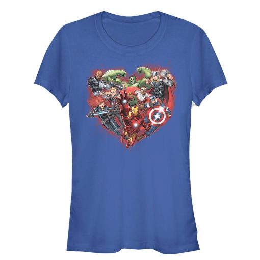 Junior’s Marvel Valentine’s Day Avenger Heart Collage T-Shirt