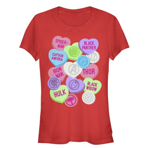 Junior’s Marvel Valentine’s Day Candy Heart Heroes T-Shirt