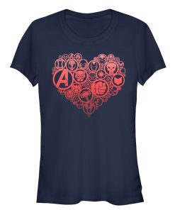 Junior’s Marvel Valentine’s Day Hero Icon Heart T-Shirt