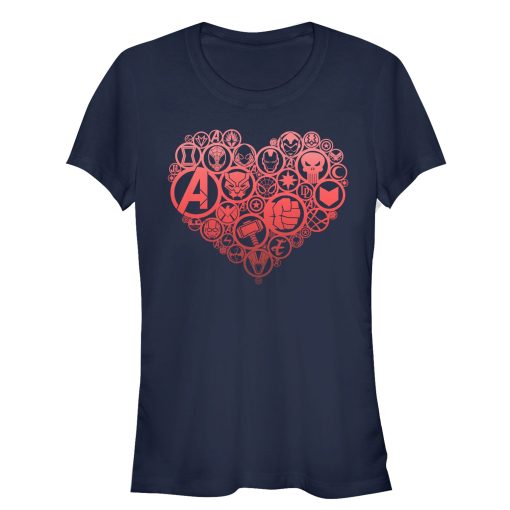 Junior’s Marvel Valentine’s Day Hero Icon Heart T-Shirt