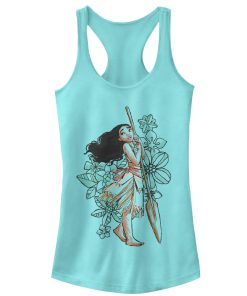 Junior’s Moana Tropical Floral Shade Racerback Tank Top