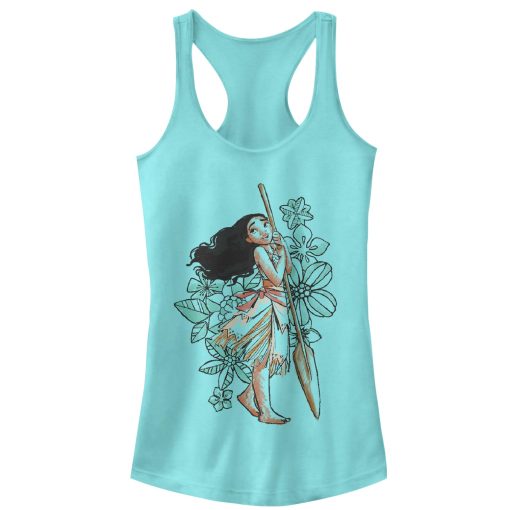 Junior’s Moana Tropical Floral Shade Racerback Tank Top