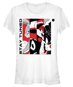 Junior’s Space Jam A New Legacy Stay Tuned Panels Red and Black T-Shirt
