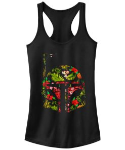 Junior’s Star Wars Boba Fett Tropical Print Helmet Racerback Tank Top