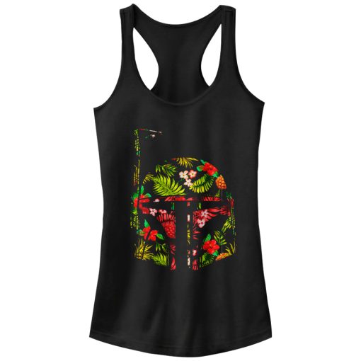 Junior’s Star Wars Boba Fett Tropical Print Helmet Racerback Tank Top