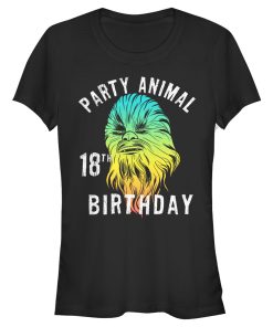 Junior’s Star Wars Chewie Party Animal 18th Birthday Color Portrait T-Shirt