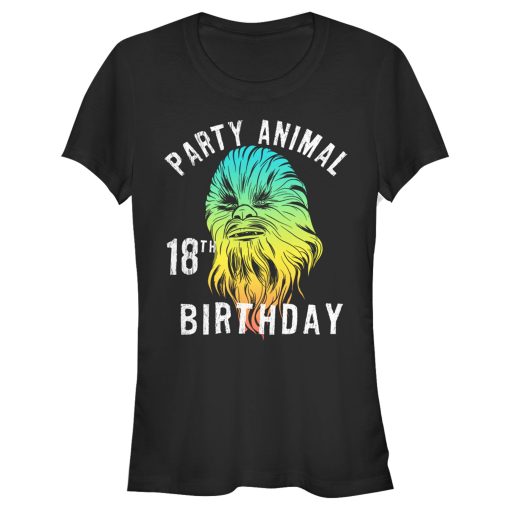 Junior’s Star Wars Chewie Party Animal 18th Birthday Color Portrait T-Shirt