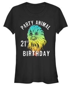 Junior’s Star Wars Chewie Party Animal 21st Birthday Color Portrait T-Shirt