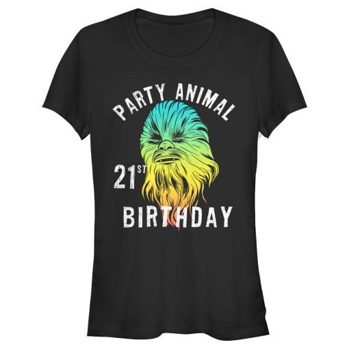 Junior’s Star Wars Chewie Party Animal 21st Birthday Color Portrait T-Shirt