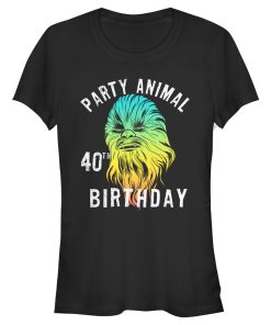 Junior’s Star Wars Chewie Party Animal 40th Birthday Color Portrait T-Shirt