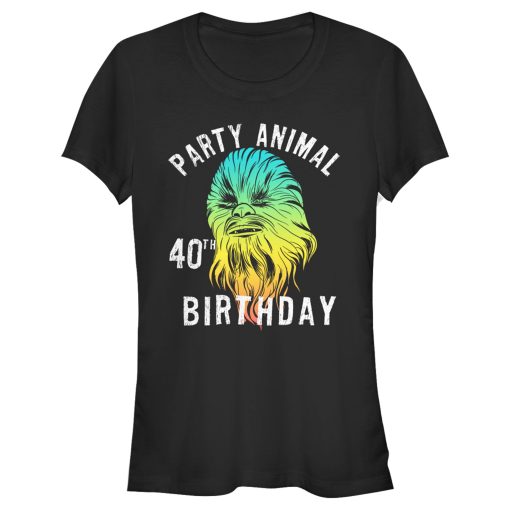 Junior’s Star Wars Chewie Party Animal 40th Birthday Color Portrait T-Shirt