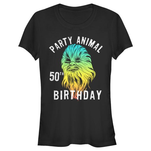 Junior’s Star Wars Chewie Party Animal 50th Birthday Color Portrait T-Shirt