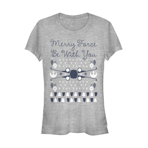 Junior’s Star Wars Christmas Force Be With You T-Shirt