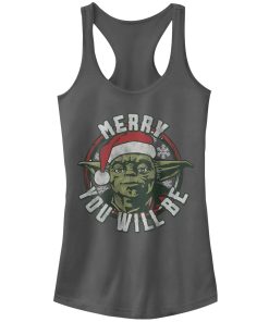 Junior’s Star Wars Christmas Yoda Merry You Will Be Racerback Tank Top