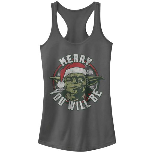 Junior’s Star Wars Christmas Yoda Merry You Will Be Racerback Tank Top