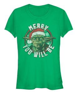 Junior’s Star Wars Christmas Yoda Merry You Will Be T-Shirt