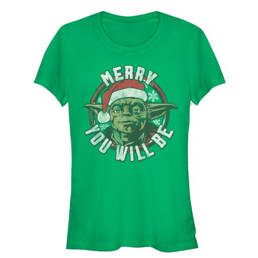 Junior’s Star Wars Christmas Yoda Merry You Will Be T-Shirt