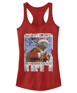 Junior’s Star Wars Christmas Yoda Naughty or Nice Racerback Tank Top