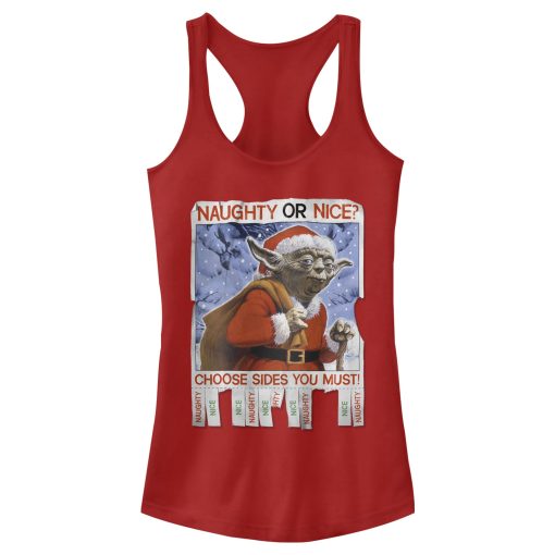 Junior’s Star Wars Christmas Yoda Naughty or Nice Racerback Tank Top