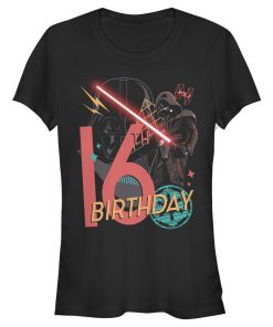 Junior’s Star Wars Darth Vader 16th Birthday Abstract Background T-Shirt