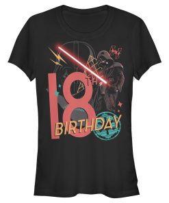 Junior’s Star Wars Darth Vader 18th Birthday Abstract Background T-Shirt
