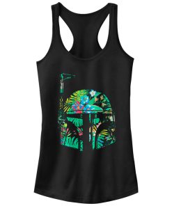 Junior’s Star Wars Hawaiian Print Boba Fett Helmet Racerback Tank Top