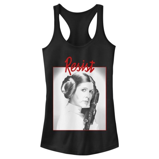 Junior’s Star Wars Leia Resist Pistol Racerback Tank Top