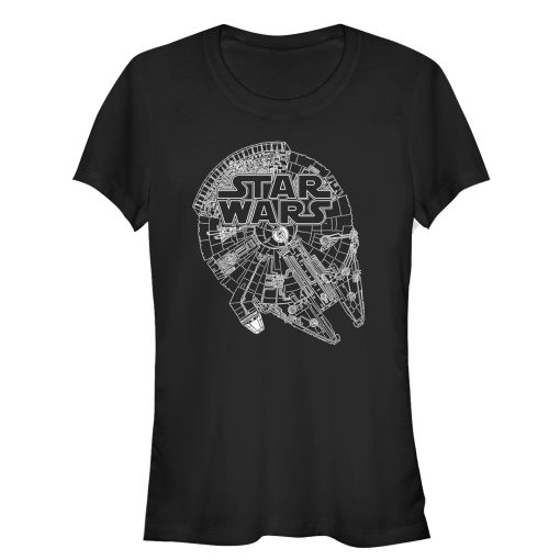 Junior’s Star Wars Line Art Millennium Falcon T-Shirt