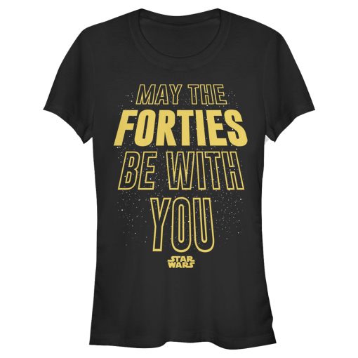 Junior’s Star Wars May The Forties Be With You Text Scroll T-Shirt