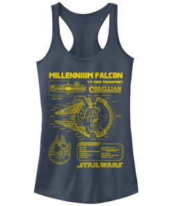 Junior’s Star Wars Millennium Falcon Schematics Racerback Tank Top