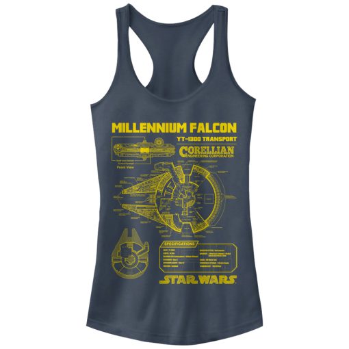 Junior’s Star Wars Millennium Falcon Schematics Racerback Tank Top