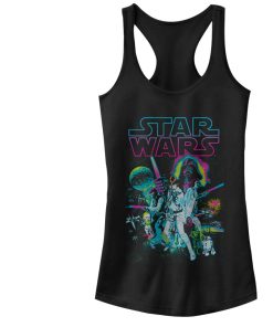 Junior’s Star Wars Neon Rebel and Empire Characters Racerback Tank Top