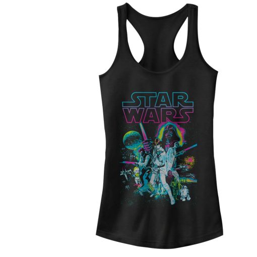 Junior’s Star Wars Neon Rebel and Empire Characters Racerback Tank Top