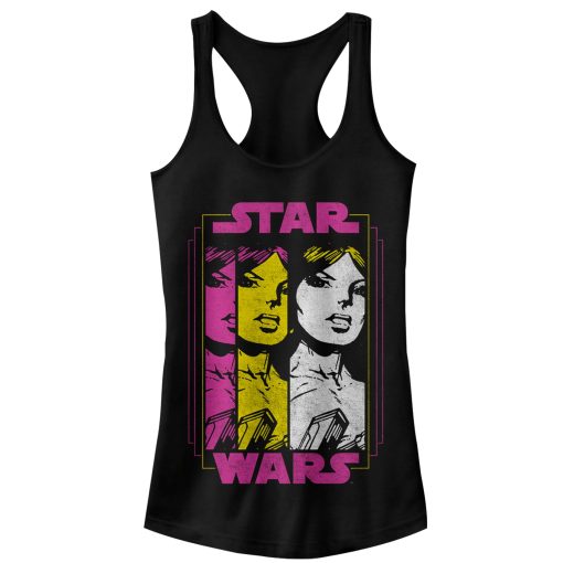 Junior’s Star Wars Princess Leia Vintage Cartoon Trio Racerback Tank Top