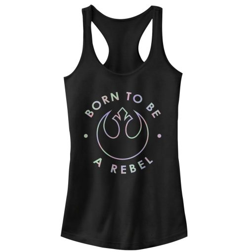 Junior’s Star Wars Rainbow Born to Be a Rebel Racerback Tank Top