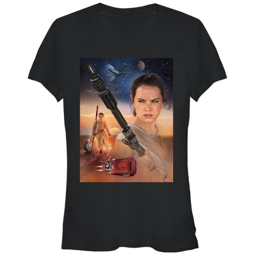 Junior’s Star Wars The Force Awakens Rey Collage T-Shirt