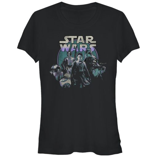 Junior’s Star Wars The Force Awakens Rey and Droids T-Shirt