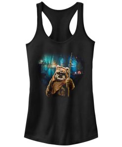 Junior’s Star Wars Tree Village Wicket Ewok Racerback Tank Top
