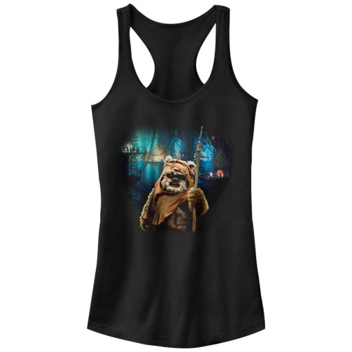 Junior’s Star Wars Tree Village Wicket Ewok Racerback Tank Top