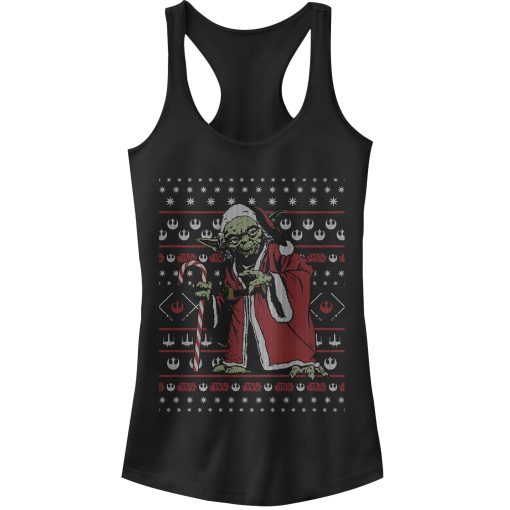 Junior’s Star Wars Ugly Christmas Santa Yoda Racerback Tank Top