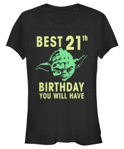 Junior’s Star Wars Yoda Best 21st Birthday You Will Have Stencil T-Shirt