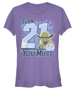 Junior’s Star Wars Yoda Turn 21 You Must Rebel Logo Portrait T-Shirt