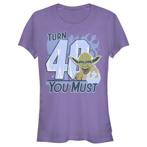 Junior’s Star Wars Yoda Turn 40 You Must Rebel Logo Portrait T-Shirt