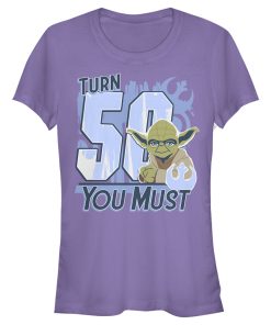 Junior’s Star Wars Yoda Turn 50 You Must Rebel Logo Portrait T-Shirt