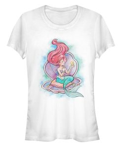 Junior’s The Little Mermaid Shell Watercolor Print T-Shirt
