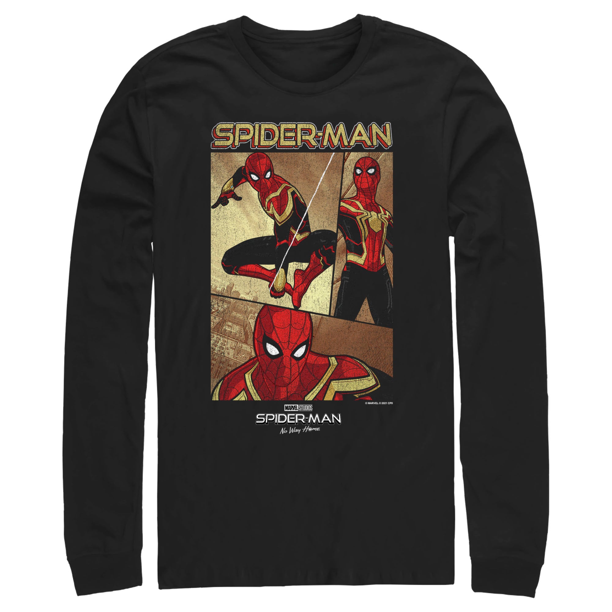 Men's Marvel Spider-Man No Way Home Three Panel Poster Long Sleeve Shirt Men's Marvel Spider-Man No Way Home Three Panel Poster Long Sleeve Shirt