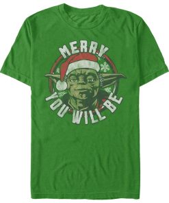 Men’s Star Wars Christmas Yoda Merry You Will Be T-Shirt