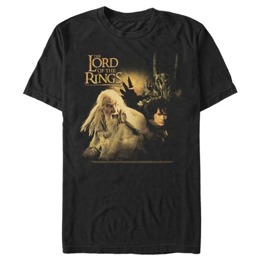 Men’s The Lord of the Rings Fellowship of the Ring Gandalf Frodo and Sauron Logo T-Shirt