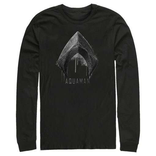 Men’s Zack Snyder Justice League Aquaman Silver Logo Long Sleeve Shirt